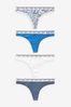 White/Light Blue Thong Cotton Rich Logo Knickers 4 Pack