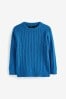 Blue Knitted Cable Crew Neck Jumper (3-16yrs)