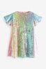 Pink/Blue/Green Rainbow Sequin Sparkle Party ruffle Dress (3-16yrs)