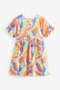 Regenbogen-Blumendesign - Kurzärmeliges Jersey-Kleid aus Baumwolle (3-16yrs)