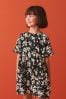 Black Daisy Print Short Sleeve Cotton Jersey Dress (3-16yrs)