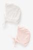 Pink/White Baby Jersey Bonnet Hats 2 Pack (0-12mths)