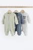 Blue / Grey Slogan Zip Baby Sleepsuits 3 Pack (0-3yrs)