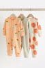 Peach/Cream Baby Cotton Sleepsuits 3 Pack (0mths-3yrs)