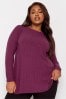 Yours Curve Purple Long Sleeve Ribbed Swing Top