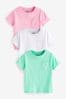 Pink/Grün - 3er-Packung Kurzärmelige T-Shirts aus Baumwolle mit Wellenkanten (3 Monate bis 7 Jahre)