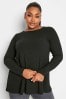 Yours Curve Black Long Sleeve Ribbed Swing Top