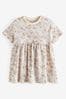 Blümchenmuster, cremefarben - Kurzärmeliges Jersey-Kleid aus Baumwolle (3 Monate bis 7 Jahre)