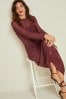 Berry Red Crochet Mesh Sparkle Sheer Long Sleeve Midi Length Dress