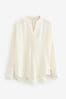 Ecru Cream Long Sleeve Overhead V-Neck Relaxed Fit Blouse
