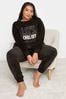 Yours Curve Black Lets Chill Out Fleece Lounge Set