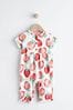 Erdbeerprint, Rosa/Weiß - Baby Kurzärmeliger Overall mit weitem Bein (0 Monate bis 3 Jahre)