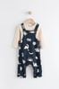 كحلي ديناصور - Jersey Baby Dungarees And Bodysuit Set (0mths-2yrs)