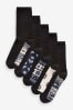 Marineblau, Norwegermuster - Socken mit Fußbett, 5er-Pack