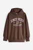 Chocolate Brown LA Graphic Oversized Relaxed Fit Active Longline Overhead Hoodie