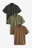 Sage Green/Grey/Rust Brown Regular Fit Jersey Polo Shirts 3 Pack