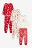 Red/Cream Bunny 3 Pack Long Sleeve Printed Pyjamas (9mths-12yrs)