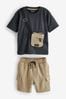 Tan Brown/Grey Utility Bumbag Short Sleeve T-Shirt & Shorts Set (3mths-7yrs)
