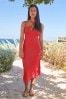Red Strappy Midi Halter Summer Dress
