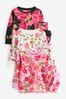 Pink/Black Floral Pyjamas 3 Pack (9mths-16yrs)