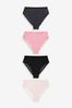 Black/Pink Heart Print High Rise High Leg Cotton and Lace Knickers 4 Pack