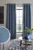 Flint Blue Next Heavyweight Chenille Eyelet Lined Curtains, Lined