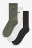 Black/Oat/Green Self. Cushion Sole Lounge Ankle Socks 3 Pack