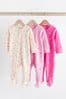 Pink/Cream Baby Two Way Zip Sleespuits 3 Pack (0-3yrs)