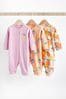 Orange Baby Printed Footless Sleepsuits 3 Pack (0mths-3yrs)
