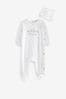 White Born in 2024 Baby Sleepsuit and Hat 83S 2pc Set (0-9mths)