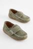 Sage Green Wide Fit (G) Leather Penny Loafers with Touch and Close Fastening