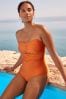 High Shine Orange Tummy Shaping Control Bandeau Swimsuit, Regular