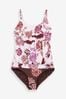 Cream/Red Floral Print Blouson Shaping Swimsuit