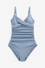 Blue Textured Tummy Shaping Control Swimsuit, Regular