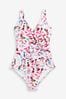 White Animal Ruched Side Tummy Shaping Control Swimsuit