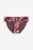 Beerenfarben, Blumenmuster - Gesmokte Bikinihose mit hohem Beinausschnitt