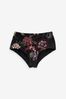 Schwarzes florales Muster - Bikinihose mit hohem Bund