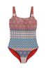 Red/Blue Woodblock Tummy Control DD+ Square Neck Swimsuit