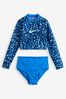 Nike Blue Nike Swim  Animal Print Long Sleeve Bikini Set