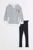 River Island White Girls Kind Society Striped Hoodie and Leggings Set