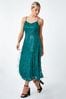 Dusk Green Sequin Sparkle Tassel Midi Dress