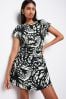Mono Abstract Butterfly Textured Ruched Front Mini Dress