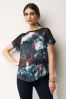 Blurred Floral Woven Mix Short Sleeve Raglan T-Shirt, Regular