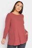 Yours Curve Red Long Sleeve Ribbed Swing T-Shirt