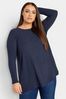Yours Curve Blue Long Sleeve Ribbed Swing T-Shirt
