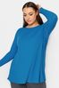 Yours Curve Ocean Blue Long Sleeve Ribbed Swing T-Shirt
