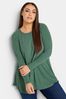 Yours Curve Green Long Sleeve Ribbed Swing T-Shirt