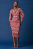 Jolie Moi Pink Long Sleeve Ruched Mesh Midi Dress
