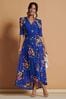 Jolie Moi Blue Haizley Floral Print Mesh Maxi Dress
