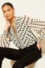 Briefs & Boxers Black/White Floral Print V Neck Puff Sleeve Blouse